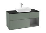 Villeroy und Boch Finion Waschtischunterschrank F832GKGM 120cm, Abdeckplatte black matt, Regale Anthracite matt lacquer, Olive Matt Lacquer