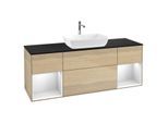 Villeroy und Boch Finion Waschtischunterschrank G862MTPC 160cm, Abdeckplatte black matt, Emotion, Regale White matt lacquer, Oak Veneer