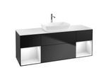 Villeroy und Boch Finion Waschtischunterschrank G861GFPD 160cm, Abdeckplatte white matt, Emotion, Regale Glossy white lacquer, Black matt lacquer