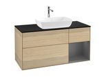Villeroy und Boch Finion Waschtischunterschrank F832GKPC 120cm, Abdeckplatte black matt, Regale Anthracite matt lacquer, Oak Veneer