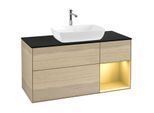 Villeroy und Boch Finion Waschtischunterschrank F832HFPC 120cm, Abdeckplatte black matt, Regale Gold matt lacquer, Oak Veneer