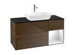 Villeroy und Boch Finion Waschtischunterschrank F832MTGN 120cm, Abdeckplatte black matt, Regale White matt lacquer, Walnut veneer
