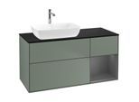 Villeroy und Boch Finion Waschtischunterschrank F812GKGM 120cm, Abdeckplatte black matt, Regale Anthracite matt lacquer, Olive Matt Lacquer
