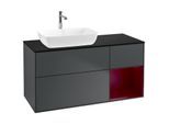 Villeroy und Boch Finion Waschtischunterschrank F812HBHG 120cm, Abdeckplatte black matt, Regale Peony matt lacquer, Midnight Blue Matt Lacquer