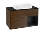 Villeroy und Boch Finion Waschtischunterschrank G662PDGN 100x60,3x50,1cm, Regal rechts Black matt lacquer, Walnut veneer