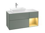 Villeroy und Boch Finion Waschtischunterschrank F811HFGM 120cm, Abdeckplatte white matt, Regale Gold matt lacquer, Olive Matt Lacquer