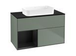 Villeroy und Boch Finion Waschtischunterschrank G652PDGM 100x60,3x50,1cm, Regal links Black matt lacquer, Olive Matt Lacquer