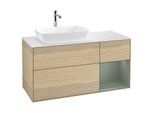 Villeroy und Boch Finion Waschtischunterschrank G811GMPC 120cm, Abdeckplatte white matt, Emotion, Regale Olive matt lacquer, Oak Veneer