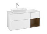 Villeroy und Boch Finion Waschtischunterschrank G811GNGF 120cm, Abdeckplatte white matt, Emotion, Regale Walnut Veneer, Glossy white lacquer