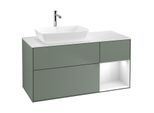 Villeroy und Boch Finion Waschtischunterschrank G811GFGM 120cm, Abdeckplatte white matt, Emotion, Regale Glossy white lacquer, Olive Matt Lacquer