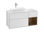Villeroy und Boch Finion Waschtischunterschrank G811GNMT 120cm, Abdeckplatte white matt, Emotion, Regale Walnut Veneer, White matt lacquer