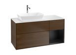 Villeroy und Boch Finion Waschtischunterschrank G811PDGN 120cm, Abdeckplatte white matt, Emotion, Regale Black matt lacquer, Walnut veneer