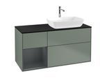 Villeroy und Boch Finion Waschtischunterschrank F802HGGM 120cm, Abdeckplatte black matt, Regale Midnight matt lacquer, Olive Matt Lacquer