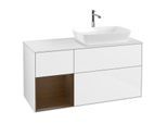 Villeroy und Boch Finion Waschtischunterschrank F801GNGF 120cm, Abdeckplatte white matt, Regale Walnut Veneer, Glossy white lacquer