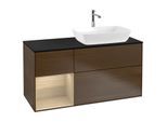 Villeroy und Boch Finion Waschtischunterschrank F802PCGN 120cm, Abdeckplatte black matt, Regale Oak Veneer, Walnut veneer