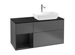 Villeroy und Boch Finion Waschtischunterschrank F802PDGK 120cm, Abdeckplatte black matt, Regale Black matt lacquer, Anthracite matt