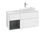 Villeroy und Boch Finion Waschtischunterschrank F801HGGF 120cm, Abdeckplatte white matt, Regale Midnight matt lacquer, Glossy white lacquer