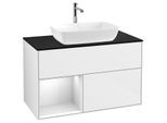 Villeroy und Boch Finion Waschtischunterschrank F772MTGF 100cm, Abdeckplatte black matt, Regale White matt lacquer, Glossy white lacquer