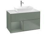 Villeroy und Boch Finion Waschtischunterschrank F771GMGM 100cm, Abdeckplatte white matt, Regale Olive matt lacquer, Olive Matt Lacquer