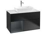 Villeroy und Boch Finion Waschtischunterschrank F771HGPD 100cm, Abdeckplatte white matt, Regale Midnight matt lacquer, Black matt lacquer