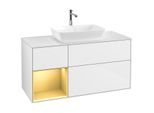 Villeroy und Boch Finion Waschtischunterschrank F821HFGF 120cm, Abdeckplatte white matt, Regale Gold matt lacquer, Glossy white lacquer