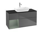 Villeroy und Boch Finion Waschtischunterschrank F822GMGK 120cm, Abdeckplatte black matt, Regale Olive matt lacquer, Anthracite matt