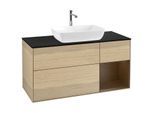 Villeroy und Boch Finion Waschtischunterschrank G832GNPC 120cm, Abdeckplatte black matt, Emotion, Regale Walnut Veneer, Oak Veneer