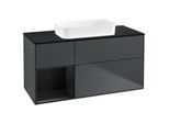 Villeroy und Boch Finion Waschtischunterschrank F702PDHG 120x60,3x50,1cm, Regal links Black matt lacquer, Midnight Blue Matt Lacquer