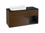 Villeroy und Boch Finion Waschtischunterschrank F692PDGN 120x60,3x50,1cm, Regal rechts Black matt lacquer, Walnut veneer