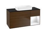 Villeroy und Boch Finion Waschtischunterschrank F712GFGN 120x60,3x50,1cm, Regal rechts Glossy white lacquer, Walnut veneer