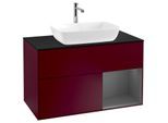 Villeroy und Boch Finion Waschtischunterschrank F782GKHB 100cm, Abdeckplatte black matt, Regale Anthracite matt lacquer, Peony Matt