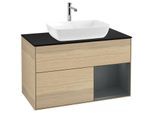 Villeroy und Boch Finion Waschtischunterschrank F782HGPC 100cm, Abdeckplatte black matt, Regale Midnight matt lacquer, Oak Veneer