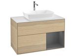 Villeroy und Boch Finion Waschtischunterschrank F781GKPC 100cm, Abdeckplatte white matt, Regale Anthracite matt lacquer, Oak Veneer
