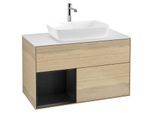 Villeroy und Boch Finion Waschtischunterschrank G771PDPC 100cm, Abdeckplatte white matt, Emotion, Regale Black matt lacquer, Oak Veneer