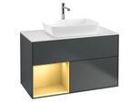 Villeroy und Boch Finion Waschtischunterschrank G771HFHG 100cm, Abdeckplatte white matt, Emotion, Regale Gold matt lacquer, Midnight Blue Matt Lacquer