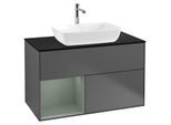Villeroy und Boch Finion Waschtischunterschrank G772GMGK 100cm, Abdeckplatte black matt, Emotion, Regale Olive matt lacquer, Anthracite matt