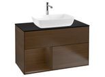 Villeroy und Boch Finion Waschtischunterschrank G772GNGN 100cm, Abdeckplatte black matt, Emotion, Regale Walnut Veneer, Walnut veneer