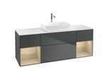 Villeroy und Boch Finion Waschtischunterschrank F861PCHG 160cm, Abdeckplatte white matt, Regale Oak Veneer, Midnight Blue Matt Lacquer