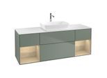 Villeroy und Boch Finion Waschtischunterschrank F861PCGM 160cm, Abdeckplatte white matt, Regale Oak Veneer, Olive Matt Lacquer