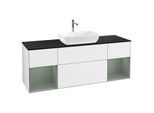 Villeroy und Boch Finion Waschtischunterschrank G862GMGF 160cm, Abdeckplatte black matt, Emotion, Regale Olive matt lacquer, Glossy white lacquer