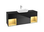 Villeroy und Boch Finion Waschtischunterschrank G862HFPD 160cm, Abdeckplatte black matt, Emotion, Regale Gold matt lacquer, Black matt lacquer