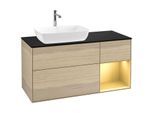 Villeroy und Boch Finion Waschtischunterschrank F812HFPC 120cm, Abdeckplatte black matt, Regale Gold matt lacquer, Oak Veneer