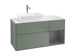 Villeroy und Boch Finion Waschtischunterschrank F811GKGM 120cm, Abdeckplatte white matt, Regale Anthracite matt lacquer, Olive Matt Lacquer