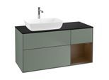 Villeroy und Boch Finion Waschtischunterschrank F812GNGM 120cm, Abdeckplatte black matt, Regale Walnut Veneer, Olive Matt Lacquer