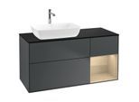 Villeroy und Boch Finion Waschtischunterschrank F812PCHG 120cm, Abdeckplatte black matt, Regale Oak Veneer, Midnight Blue Matt Lacquer