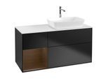 Villeroy und Boch Finion Waschtischunterschrank F801GNPD 120cm, Abdeckplatte white matt, Regale Walnut Veneer, Black matt lacquer