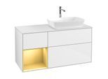 Villeroy und Boch Finion Waschtischunterschrank F801HFGF 120cm, Abdeckplatte white matt, Regale Gold matt lacquer, Glossy white lacquer