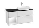 Villeroy und Boch Finion Waschtischunterschrank G802GFMT 120cm, Abdeckplatte black matt, Emotion, Regale Glossy white lacquer, White matt lacquer