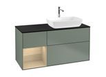 Villeroy und Boch Finion Waschtischunterschrank G802PCGM 120cm, Abdeckplatte black matt, Emotion, Regale Oak Veneer, Olive Matt Lacquer