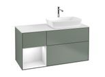 Villeroy und Boch Finion Waschtischunterschrank G801GFGM 120cm, Abdeckplatte white matt, Emotion, Regale Glossy white lacquer, Olive Matt Lacquer